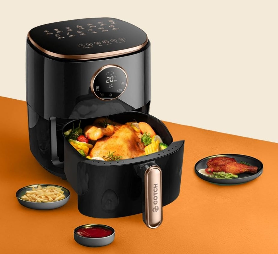جوتش قلاية هوائية ١٤٠٠ واط، ٧ لتر، تحكم كامل باللمس، تحكم بالوقت و الحرارة، شاشة عرض رقمية، برنامج معدة مسبقاً للطهي، تقنية دوران الهواء الساخن 360 درجة، لون اسود