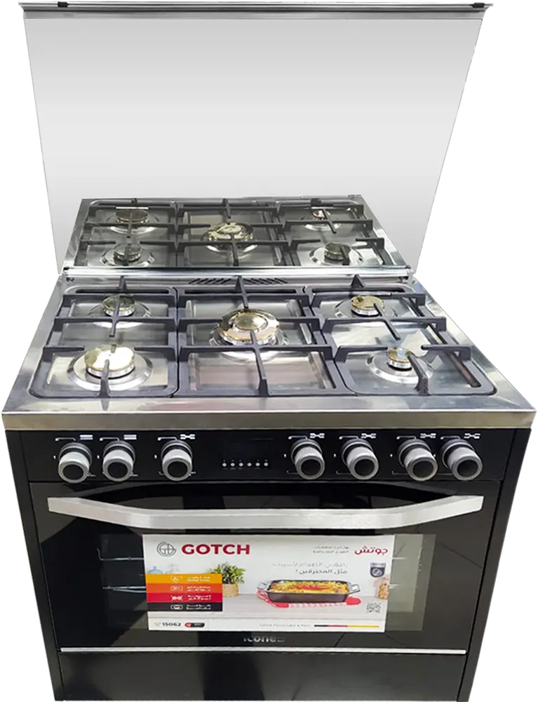 بوتاجاز جوتش 60*90 سم، 5 شعلة نحاس، أمان كامل حوامل، أواني زهر، شاشة تاتش ديجيتال، لون أسود