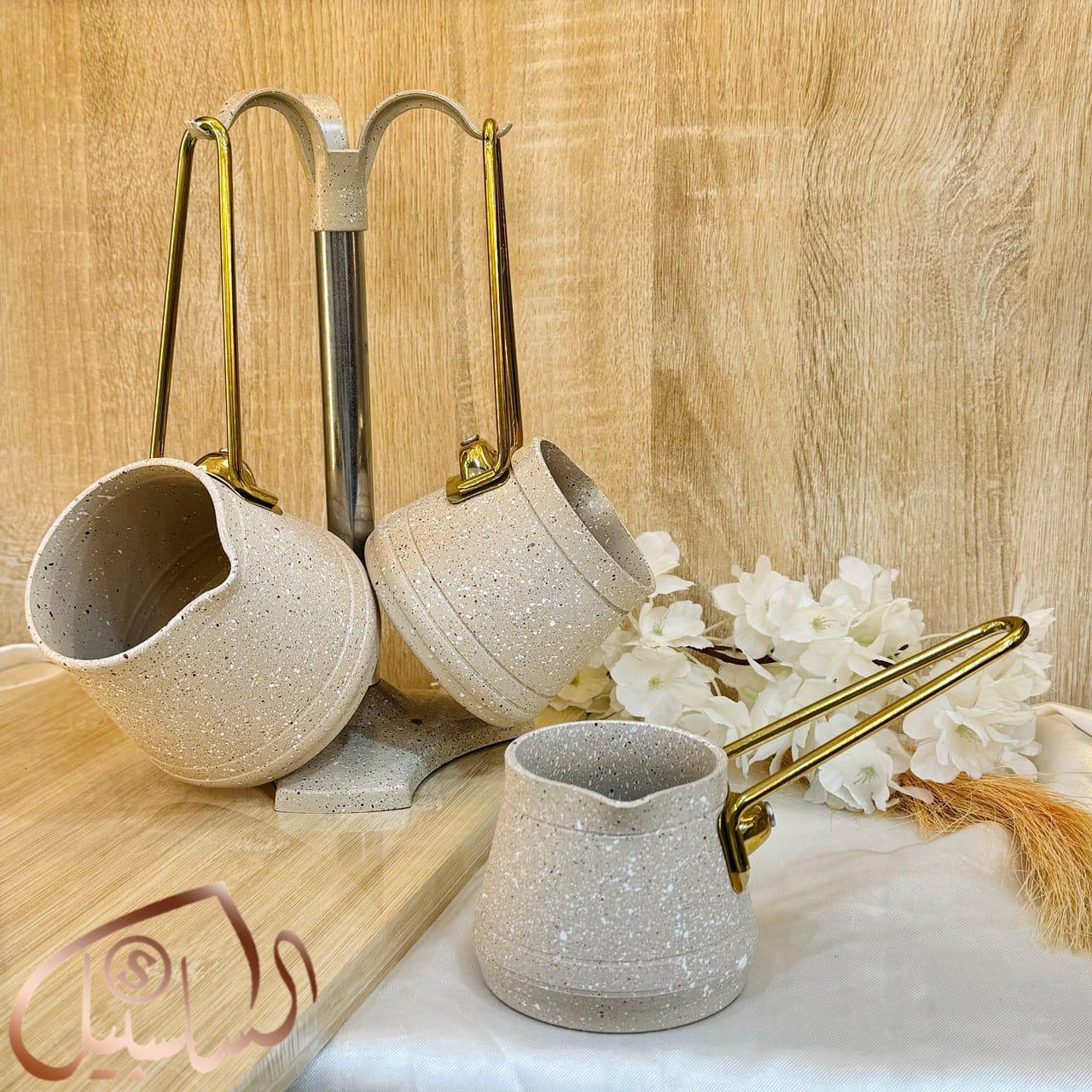 كنك قهوة جرانيت تركي 3 قطع بالحامل